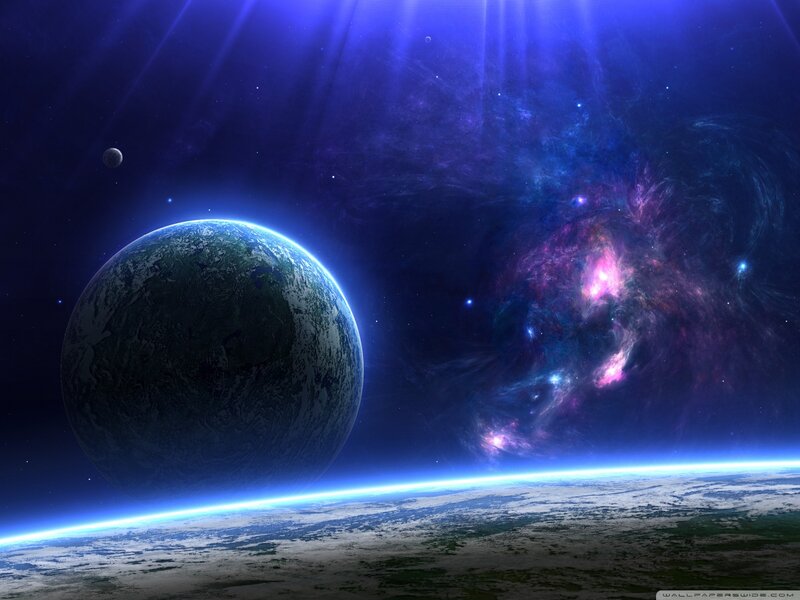 Planet Earth from Space — Blue, Dramatic, Digital Art, Moon, Nebula