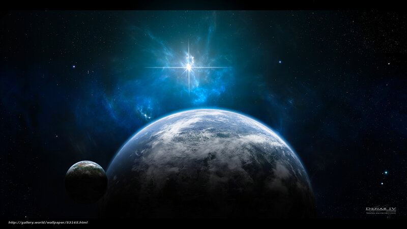Planet Earth from Space — Blue, Dramatic, Digital Art, Moon, Star