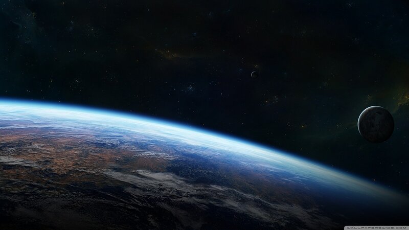 Planet Earth from Space — Blue, Dramatic, Digital Art, Moon, Stars