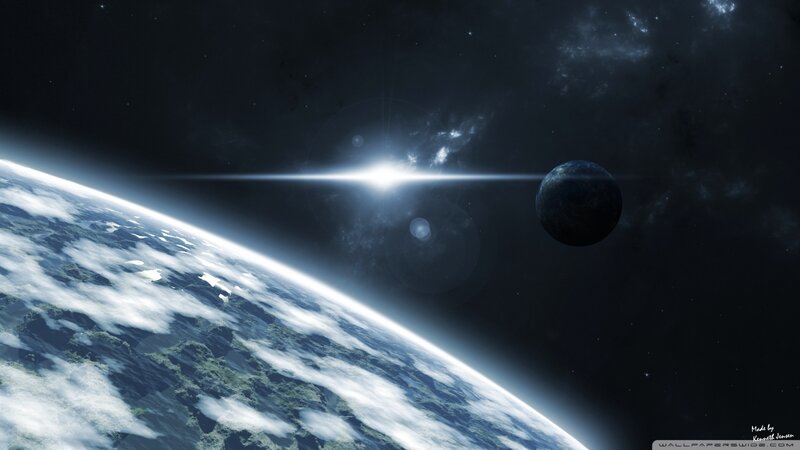 Planet Earth from Space — Blue, Dramatic, Digital Art, Moon