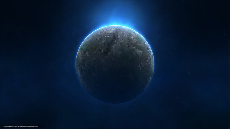 Planet Earth from Space — Blue, Dramatic, Digital Art, Stars, Blue Glow
