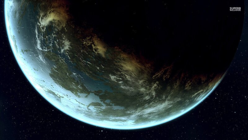Planet Earth from Space — Blue, Dramatic, Digital Art, Stars, Clouds, Ocean