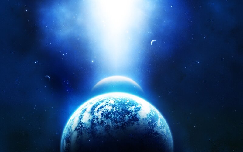 Planet Earth from Space — Blue, Dramatic, Digital Art, Stars, Moon