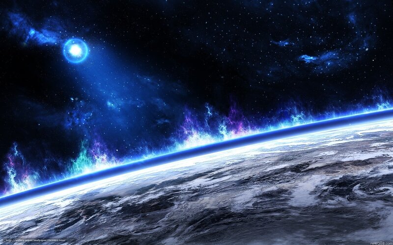 Planet Earth from Space — Blue, Dramatic, Digital Art, Stars, Nebula