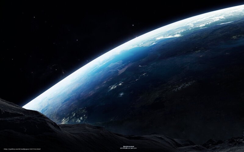Planet Earth from Space — Blue, Dramatic, Digital Art, Stars, Rocky Surface