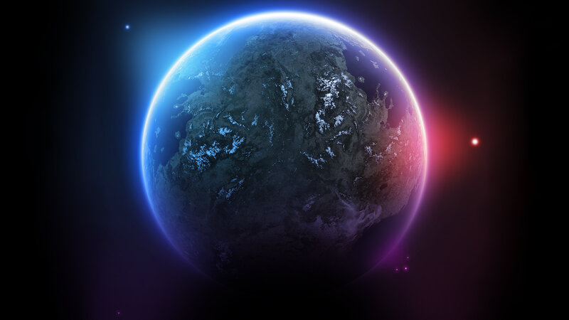 Planet Earth from Space — Blue, Dramatic, Digital Art, Stars, Sun