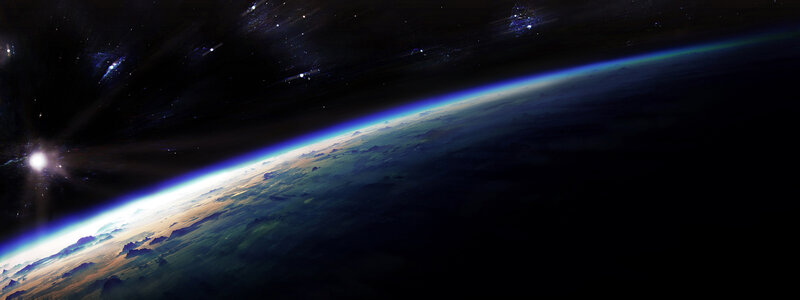 Planet Earth from Space — Blue, Dramatic, Digital Art, Sun