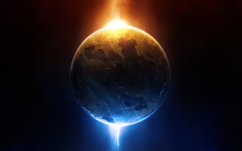 Planet Earth from Space — Blue, Dramatic, Digital Art, Sunlight