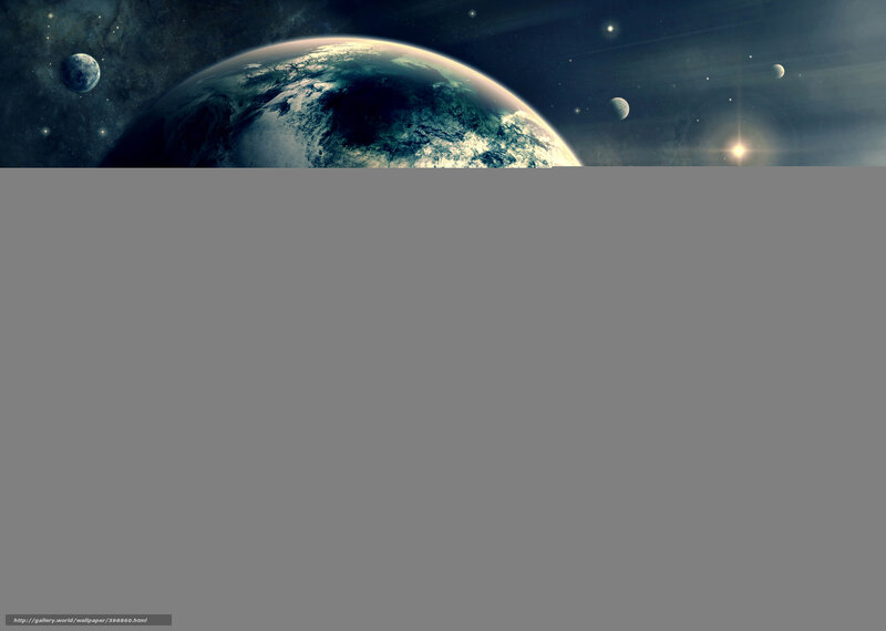 Planet Earth from Space — Blue, Dramatic, Night, Digital Art, Moon, Stars, Sun