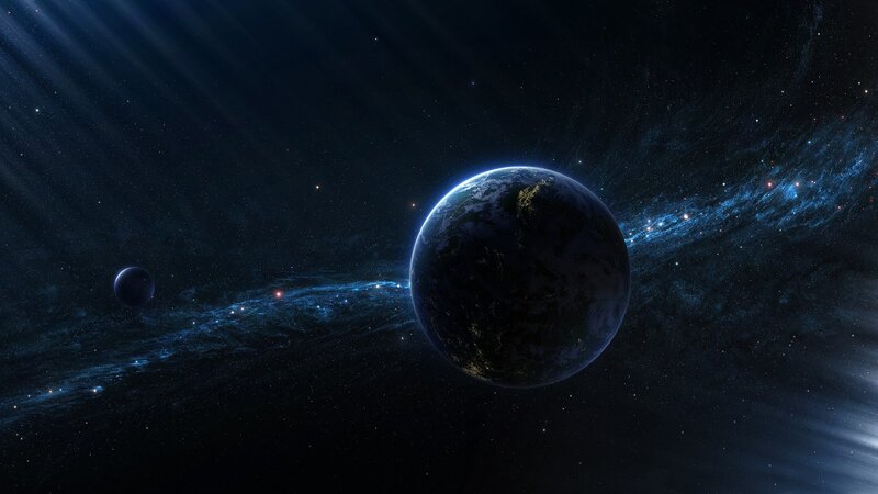 Planet Earth from Space — Blue, Dramatic, Night, Digital Art, Moon