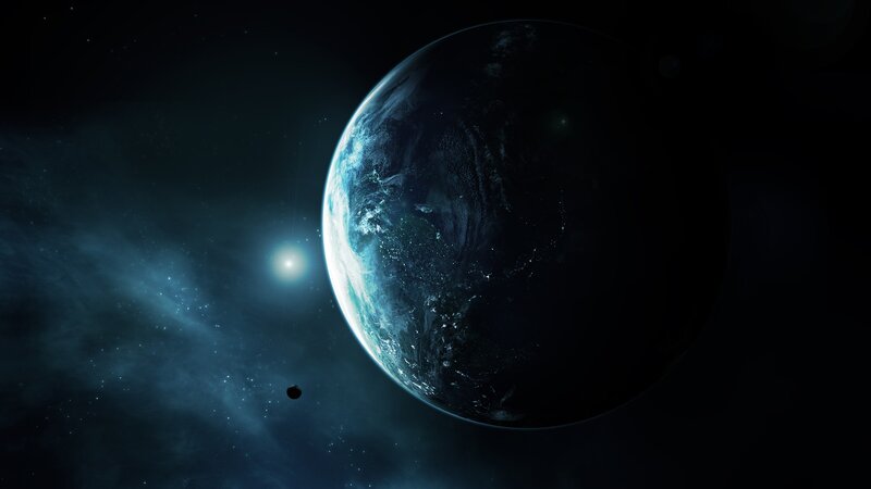 Planet Earth from Space — Blue, Dramatic, Night, Digital Art, Star