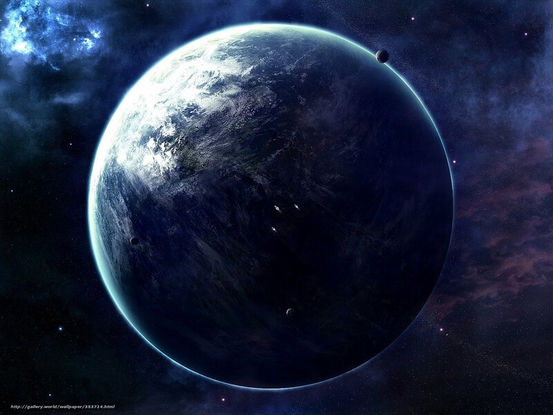 Planet Earth from Space — Blue, Dramatic, Night, Digital Art, Stars, Moons