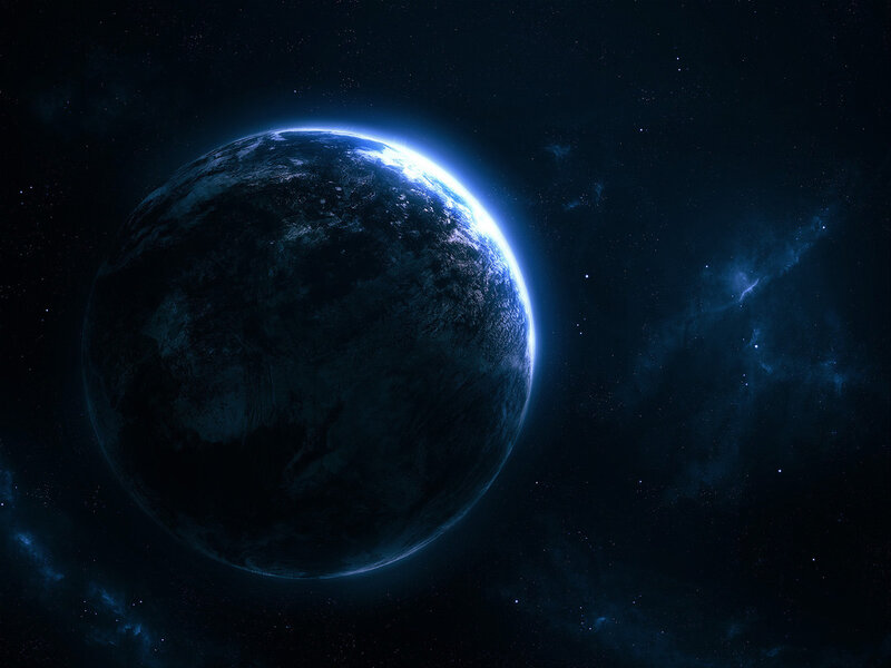 Planet Earth from Space — Blue, Dramatic, Night, Digital Art, Stars, Nebula