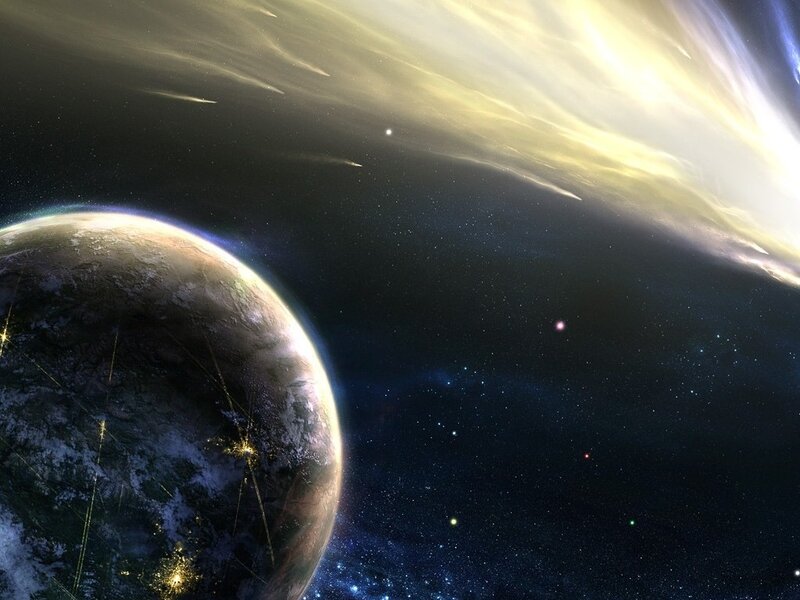 Planet Earth from Space — Blue, Dramatic, Night, Digital Art, Stars