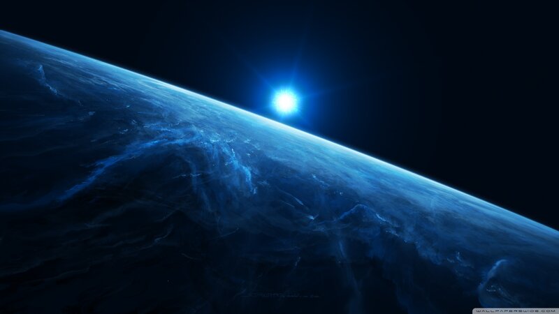 Planet Earth from Space — Blue, Dramatic, Night, Digital Art, Sun
