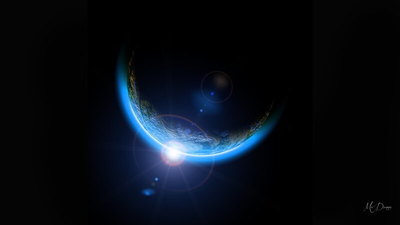 Planet Earth from Space — Blue, Dramatic, Night, Digital Art, Sunlight