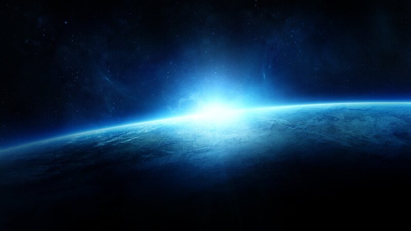 Planet Earth from Space — Blue, Dramatic, Sunrise, Digital Art, Stars