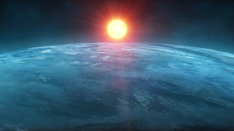 Planet Earth from Space — Blue, Dramatic, Sunrise, Digital Art, Sun, Stars, Clouds