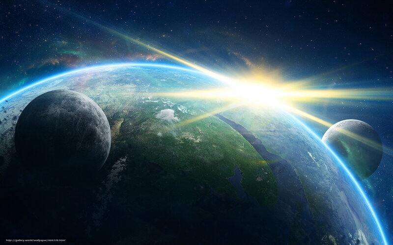 Planet Earth from Space — Blue, Dramatic, Sunrise, Digital Art, Sun