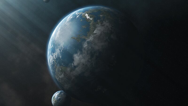 Planet Earth from Space — Blue, Serene, 3d Render, Stars, Clouds
