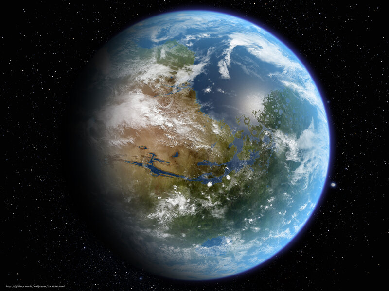 Planet Earth from Space — Blue, Serene, Digital Art, Stars, Clouds