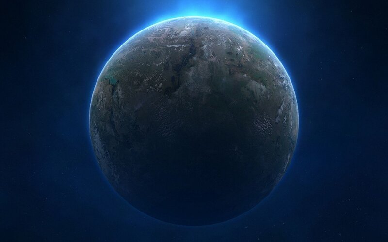 Planet Earth from Space — Blue, Serene, Night, 3d Render, Stars