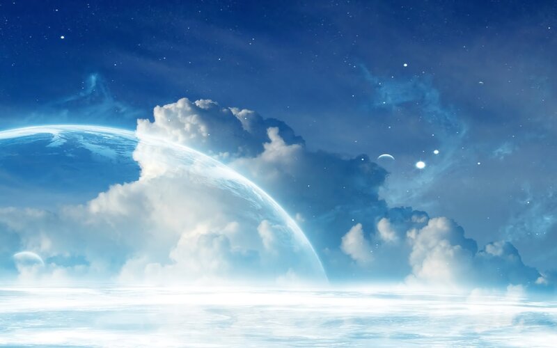Planet Earth from Space — Blue, Serene, Night, Digital Art, Clouds