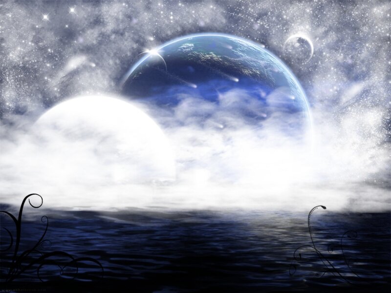 Planet Earth from Space — Blue, Serene, Night, Digital Art
