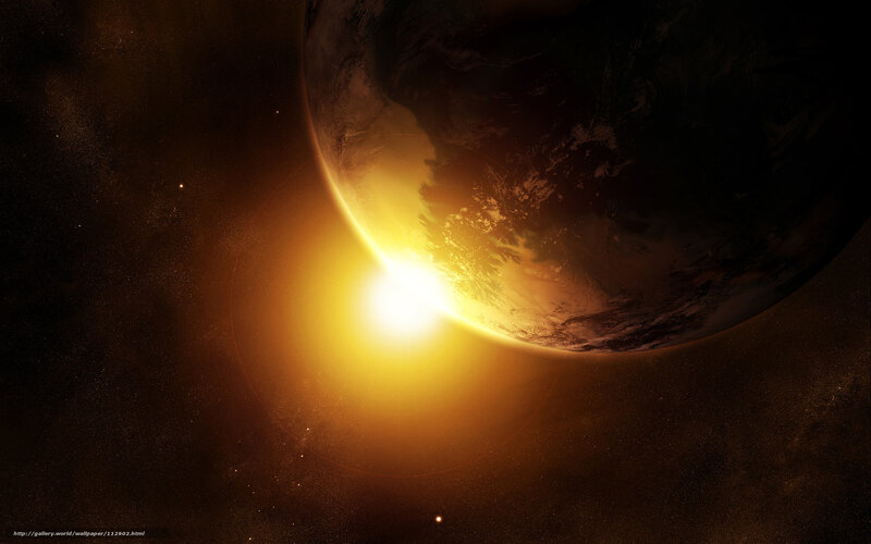 Planet Earth from Space — Orange, Dramatic, Sunset, Digital Art, Sun
