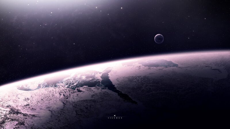 Planet Earth from Space — Purple, Serene, Night, Digital Art, Moon
