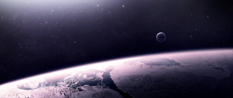 Planet Earth from Space — Purple, Serene, Night, Digital Art