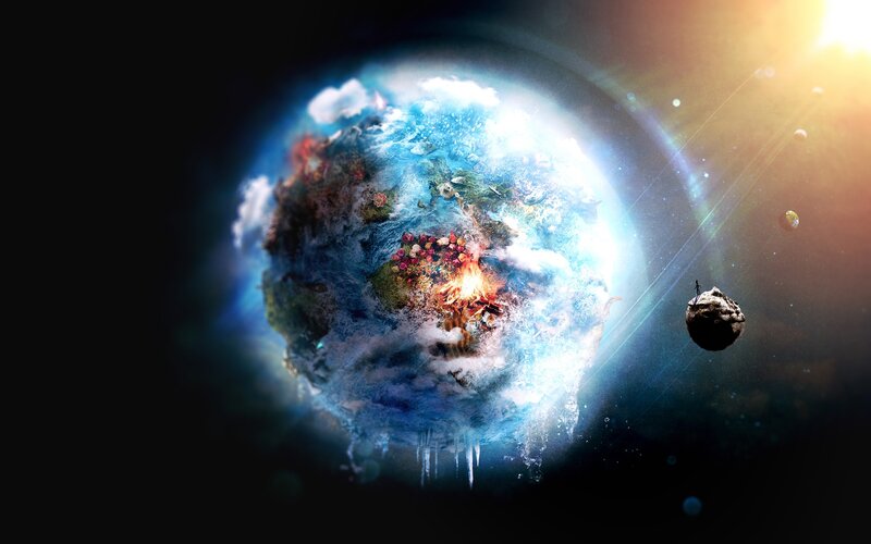 Planet Earth in Space — Blue, Dramatic, Digital Art, Asteroid