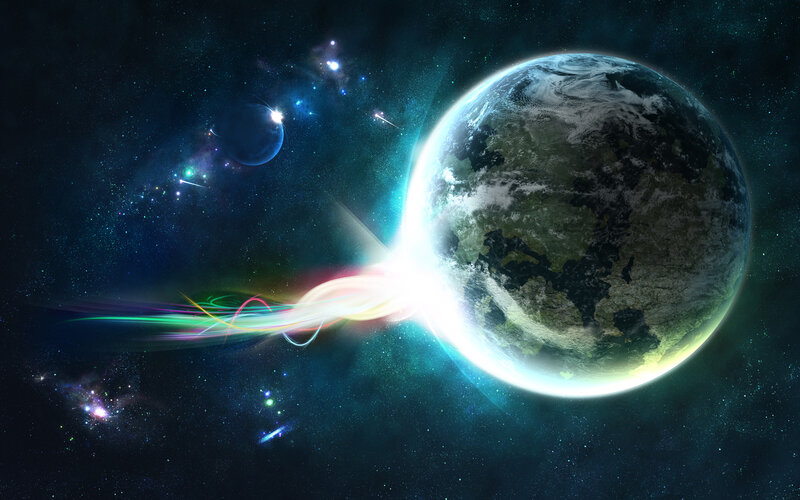 Planet Earth in Space — Blue, Dramatic, Digital Art, Stars, Planets