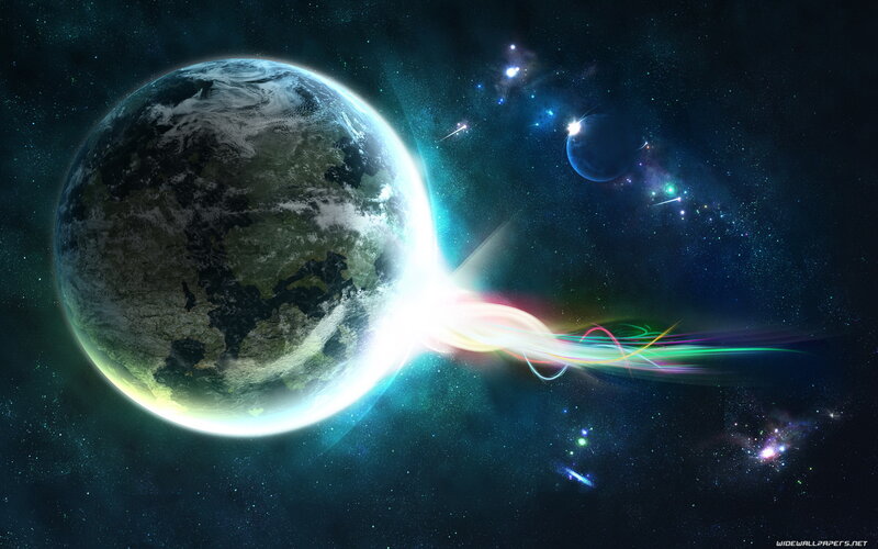Planet Earth in Space — Blue, Dramatic, Digital Art, Stars