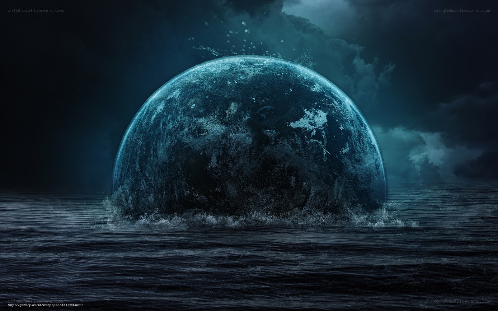 Planet emerging from ocean