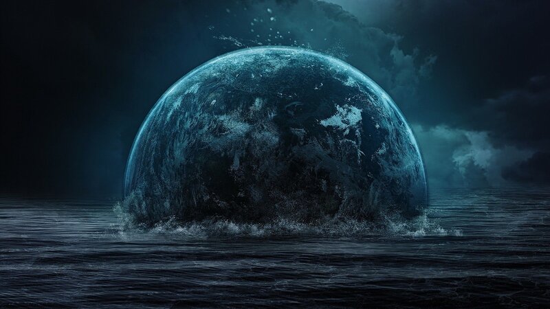 Planet Emerging from Water — Blue, Dramatic