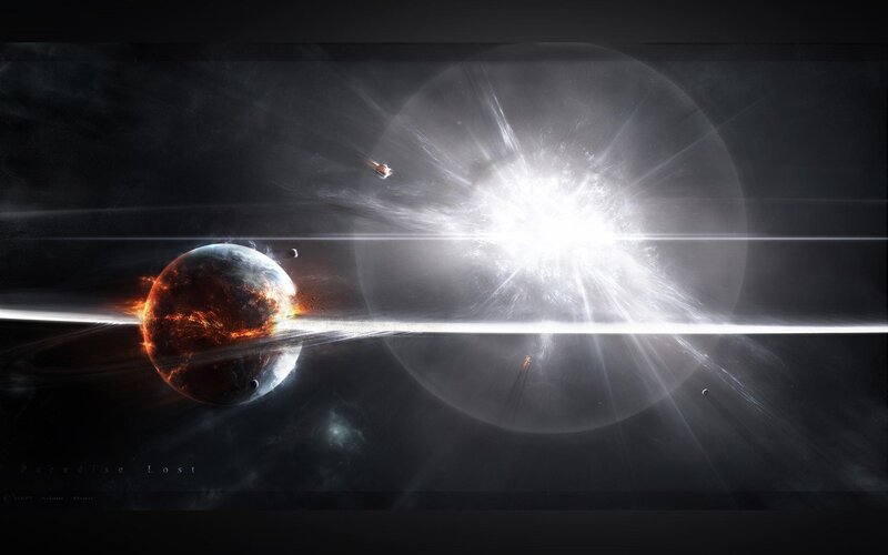 Planet Exploding in Space — Black, Dramatic, Digital Art