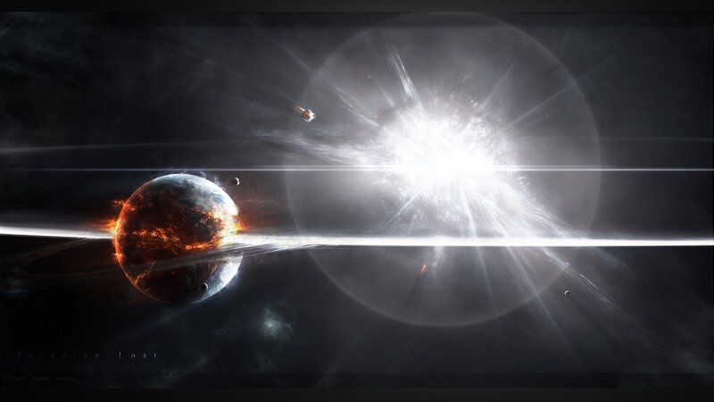Planet Exploding in Space — Black, Dramatic