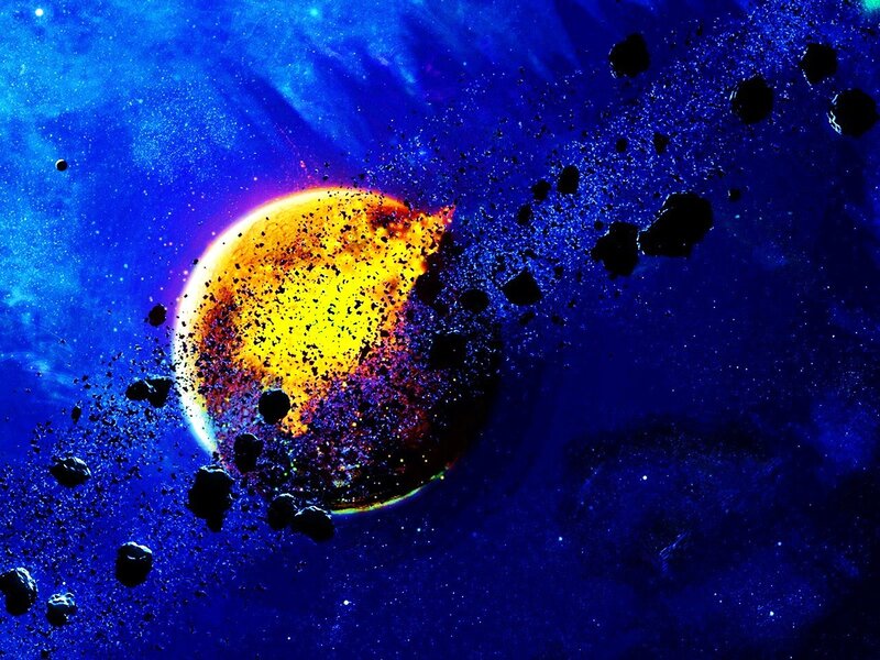 Planet explosion in space