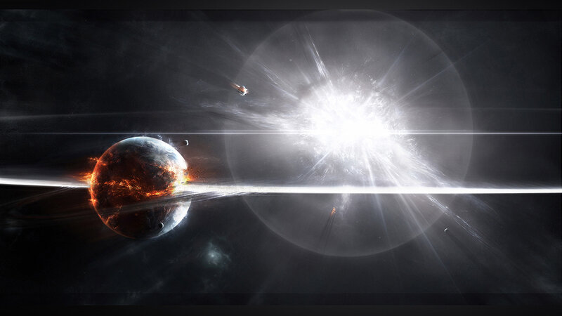 Planet Explosion in Space — Black, Dramatic, Digital Art, Star