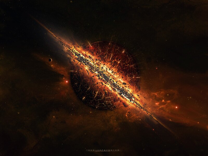 Planet Explosion in Space — Black, Dramatic, Night