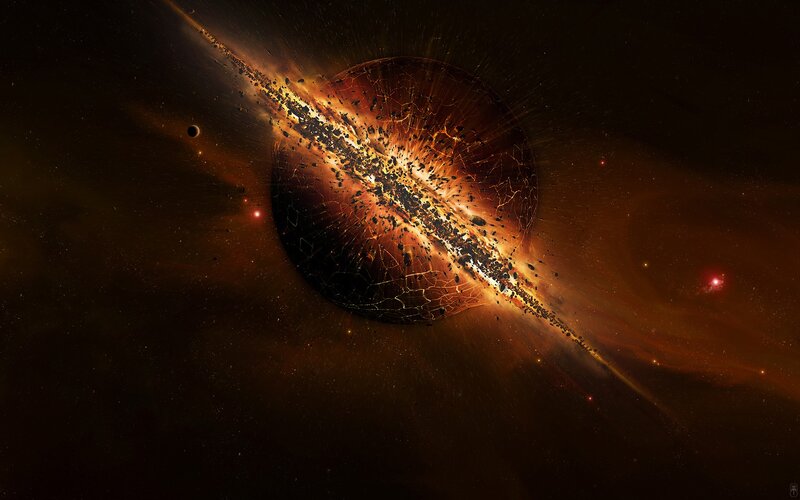 Planet Explosion in Space — Black, Dramatic
