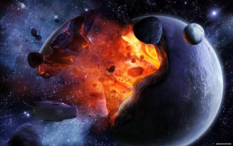 Planet Explosion in Space — Blue, Dramatic, Digital Art