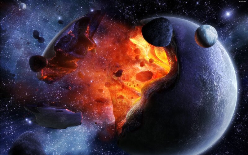 Planet Explosion in Space — Blue, Dramatic