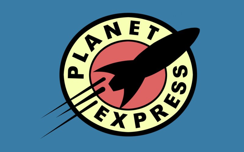 Planet Express Logo — Blue, Bold, Vector Art, Rocket, Text