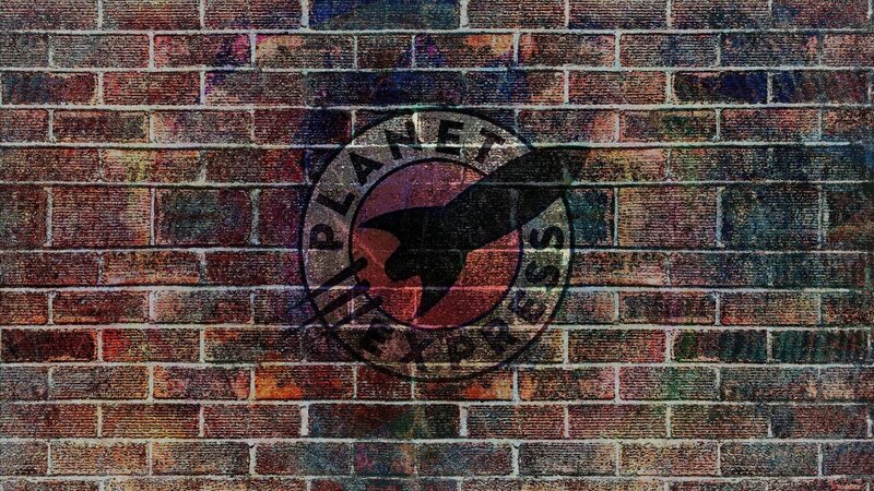 Planet Express logo on brick wall