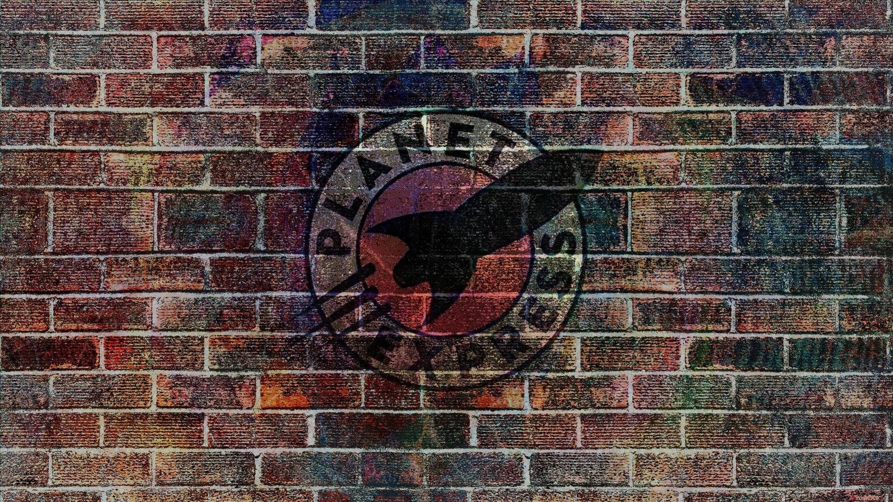 Planet Express logo on brick wall