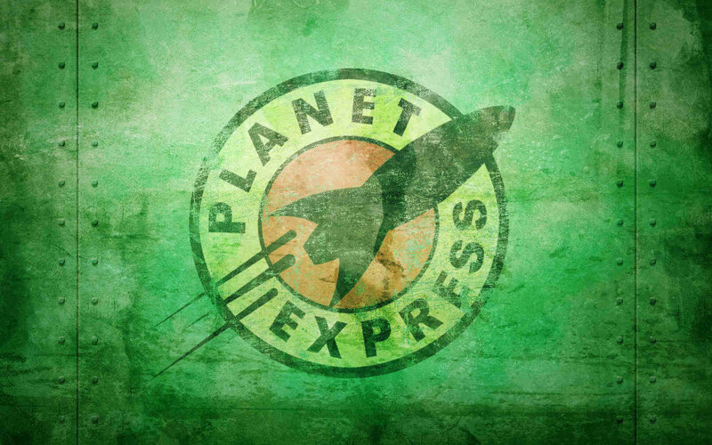 Planet Express logo on green metal