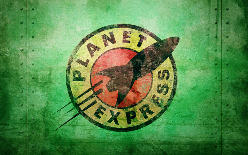 Planet Express logo on green metal