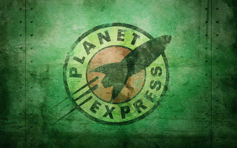 Planet Express logo on green metal
